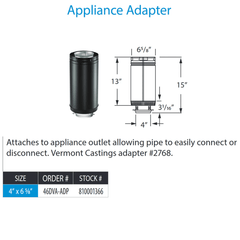 DuraVent DirectVent Pro 4x6-5/8 Inch Diameter Black Vermont Castings Appliance Adapter - 46DVA-ADP