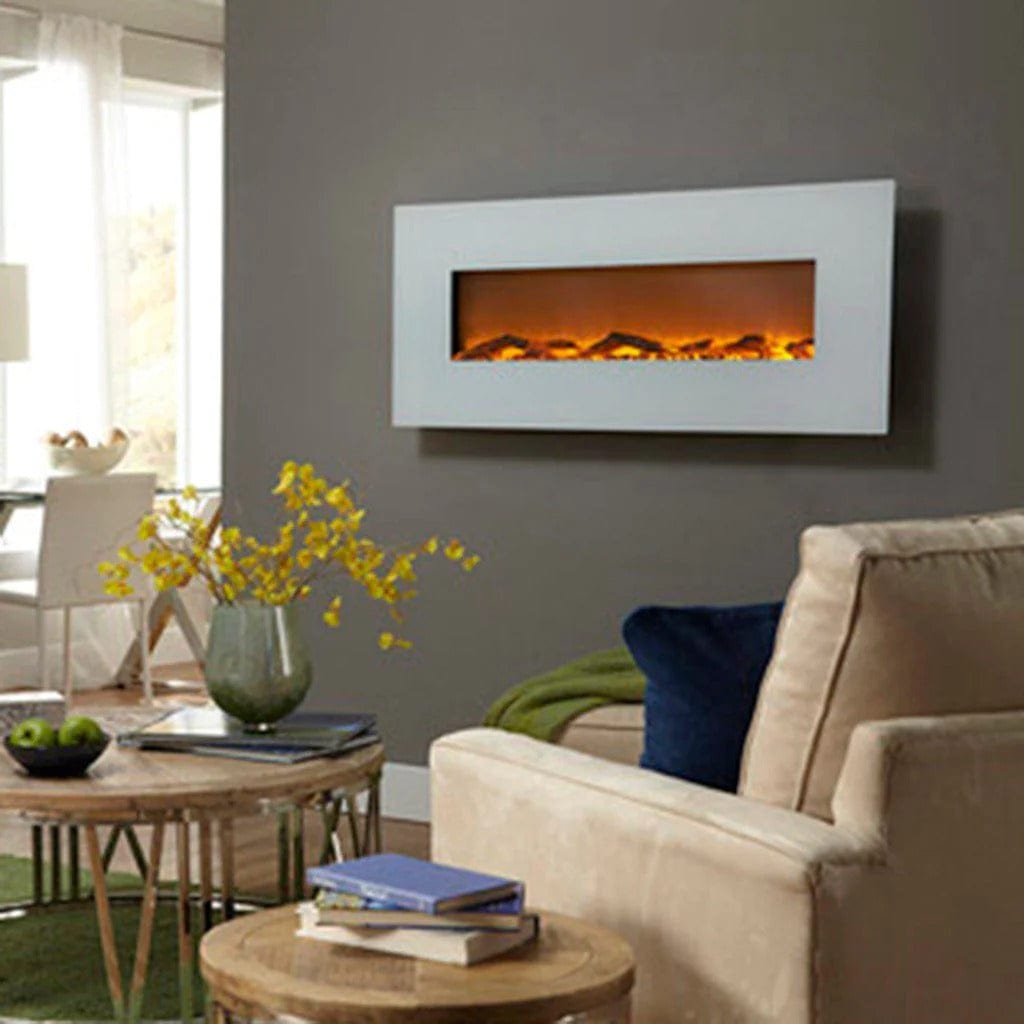 Touchstone Ivory 50-Inch Wall Mounted Electric Fireplace in a Study Room