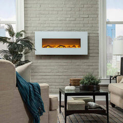 Touchstone Ivory 50-Inch Wall Mounted Electric Fireplace with Living Room View