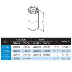 DuraVent DirectVent Pro 4x6-5/8 Inch Diameter Galvanized Direct Vent Adjustable 11-17 Inch Pipe Length - 46DVA-17TA