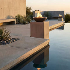 Warming Trends AON GFRC Architectural Halo Round Wok Concrete Vessels w/ Crossfire Brass Burner