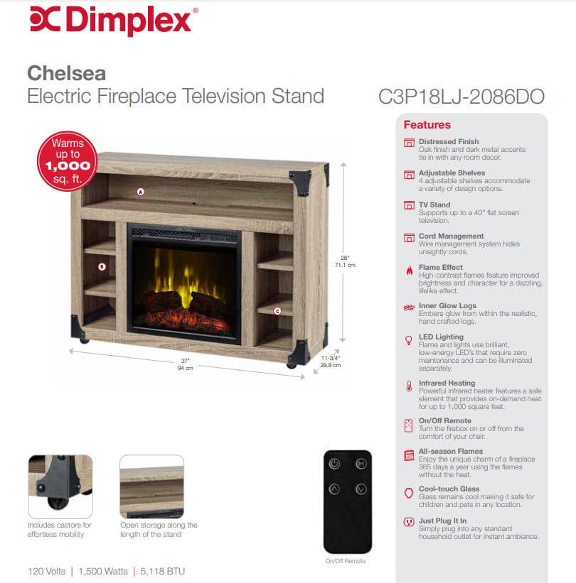 Dimplex 37-Inch Chelsea Television Stand Electric Fireplace