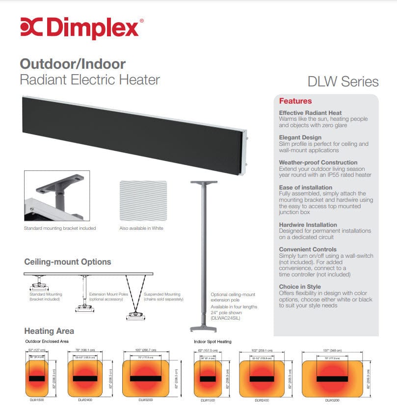 Dimplex DLW 36-Inch 1500W 120V Long Wave Infrared Electric Heater, Black