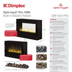 Dimplex GBF1000-PRO Opti-Myst Pro Built-In Electric Fireplace, 46-Inch