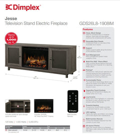 Dimplex 65-Inch Jesse Television Stand Electric Fireplace with XHD26G Electric Firebox