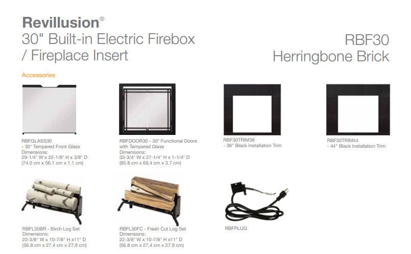Dimplex RBF30 Revillusion Built-In Electric Fireplace with Herringbone Backer, 30-Inches