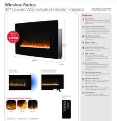 Dimplex SWM4220 Wall Mount/Tabletop Winslow Linear Electric Fireplace, 42-Inch