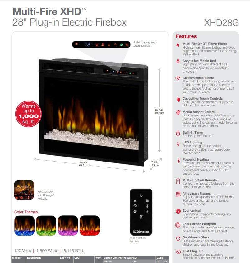 Dimplex XHD28 Multi-Fire XHD Electric Firebox, 28-Inch