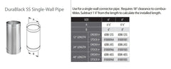 DuraVent DuraBlack 8 Inch Diameter Single Wall Stainless Steel 12 Inch Pipe Length - 8DBK-12SS