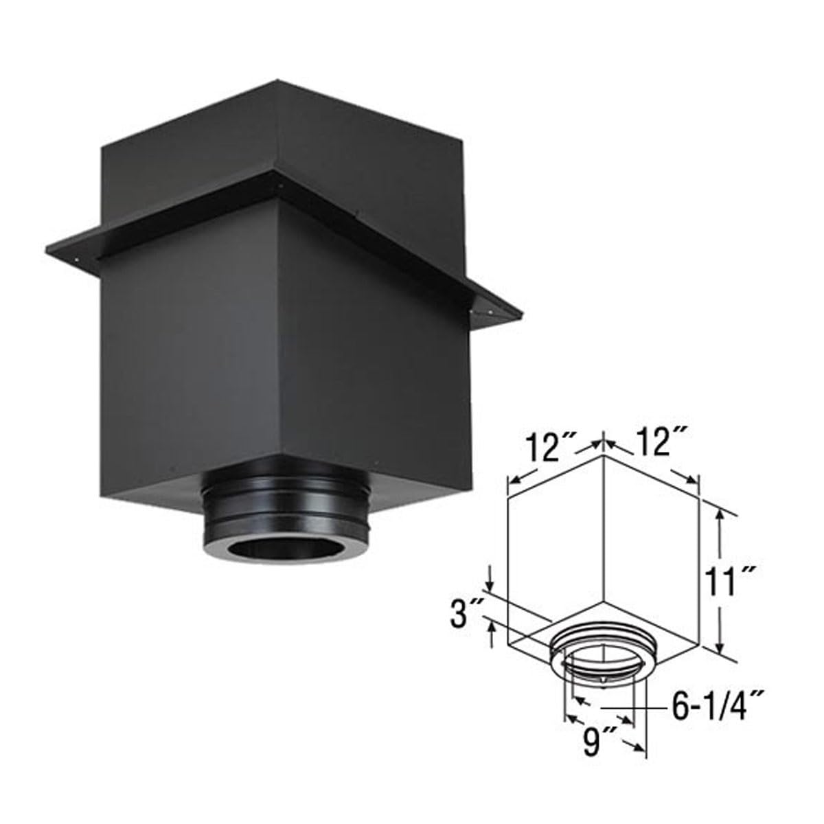 DuraVent DuraTech 6 Inch Diameter 24 Inch Reduced Square Ceiling Support Box with Attic Insulation Shield - 6DT-CS24RIS