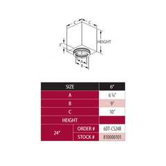 DuraVent DuraTech 6 Inch Diameter 24 Inch Reduced Clearance Square Ceiling Support Box - 6DT-CS24R