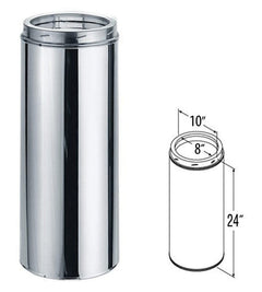 DuraVent DuraTech 8 Inch Diameter Double Wall Stainless Steel 24 Inch Chimney Pipe Length - 8DT-024SS