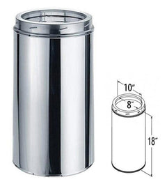 DuraVent DuraTech 8 Inch Diameter Double Wall Stainless Steel 18 Inch Chimney Pipe Length - 8DT-018SS