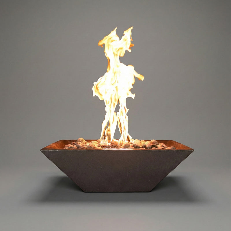 Warming Trends AON GFRC Architectural Ember Square Wok Concrete Vessels w/ Crossfire Brass Burner