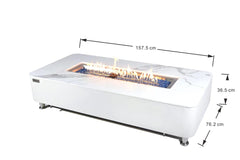 Elementi Plus 30x62-Inch Athens Bianco White Marble Porcelain Fire Table