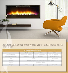 Empire Nexfire Contemporary Linear Electric Fireplace with Remote Control and Crushed Glass