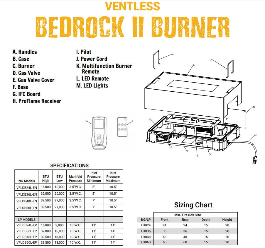 Grand Canyon VFLDBL-E Bedrock II Ventless Linear Drop-In Burner System with Case