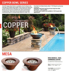 HPC Fire 32" Mesa Hammered Copper Gas Fire and Water Bowl with Torpedo Penta Burner