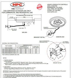 HPC Fire Torpedo Penta Burner with Round Pan Match Lit Gas Fire Pit Kit