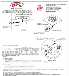 HPC Fire Torpedo Penta Burner with Square Plate Match Lit Gas Fire Pit Kit