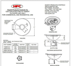 HPC Fire 31" Tempe Hammered Copper Gas Fire and Water Bowl with Standard Penta Burner