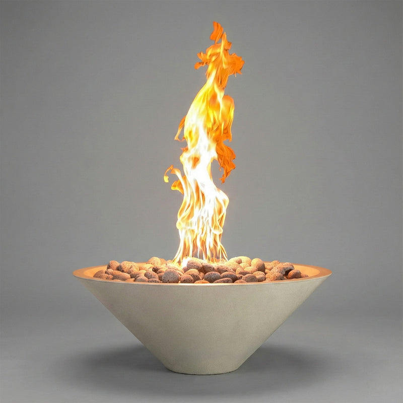 Warming Trends AON GFRC Architectural Halo Round Wok Concrete Vessels w/ Crossfire Brass Burner