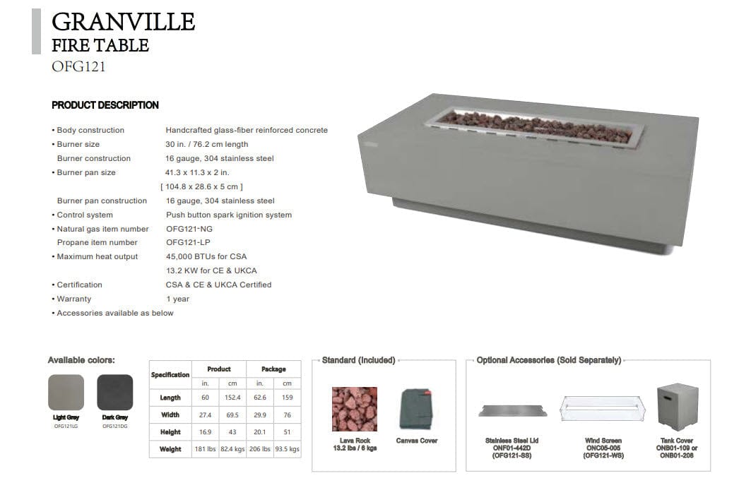 Elementi OFG121 27-Inch Granville Fire Table