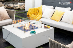 Elementi Plus 39-Inch Bianco White Marble Porcelain Fire Table