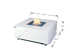 Elementi Plus 39-Inch Bianco White Marble Porcelain Fire Table