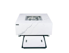 Elementi Plus 39-Inch Bianco White Marble Porcelain Fire Table