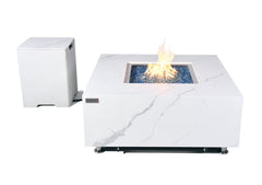 Elementi Plus 39-Inch Bianco White Marble Porcelain Fire Table