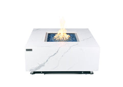 Elementi Plus 39-Inch Bianco White Marble Porcelain Fire Table