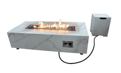 Elementi Plus 28x60-Inch Carrara Bianco White Marble Porcelain Fire Table