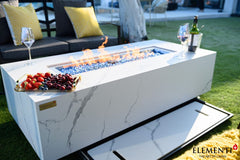 Elementi Plus 28x60-Inch Carrara Bianco White Marble Porcelain Fire Table