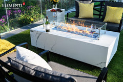 Elementi Plus 28x60-Inch Carrara Bianco White Marble Porcelain Fire Table