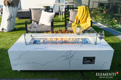 Elementi Plus 28x60-Inch Carrara Bianco White Marble Porcelain Fire Table