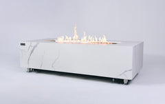 Elementi Plus 28x60-Inch Carrara Bianco White Marble Porcelain Fire Table