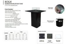 Elementi Plus 39-Inch Koln Bulgaria Black Marble Porcelain Bar Fire Table