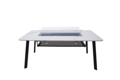 Elementi Plus 35-Inch Oslo Bianco White Marble Porcelain Dining Fire Table