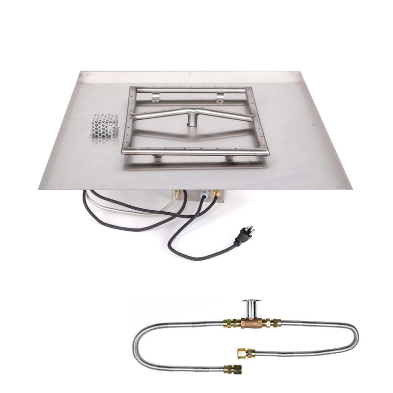 The Outdoor Plus Square Flat Pan with Square Stainless Steel Burner with Flex Line Kit Available in Different Sizes and Ignition Systems