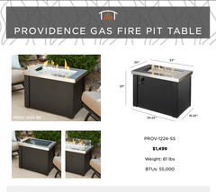 The Outdoor GreatRoom 32x20-Inch Providence Stainless Steel Rectangular Gas Fire Pit Table