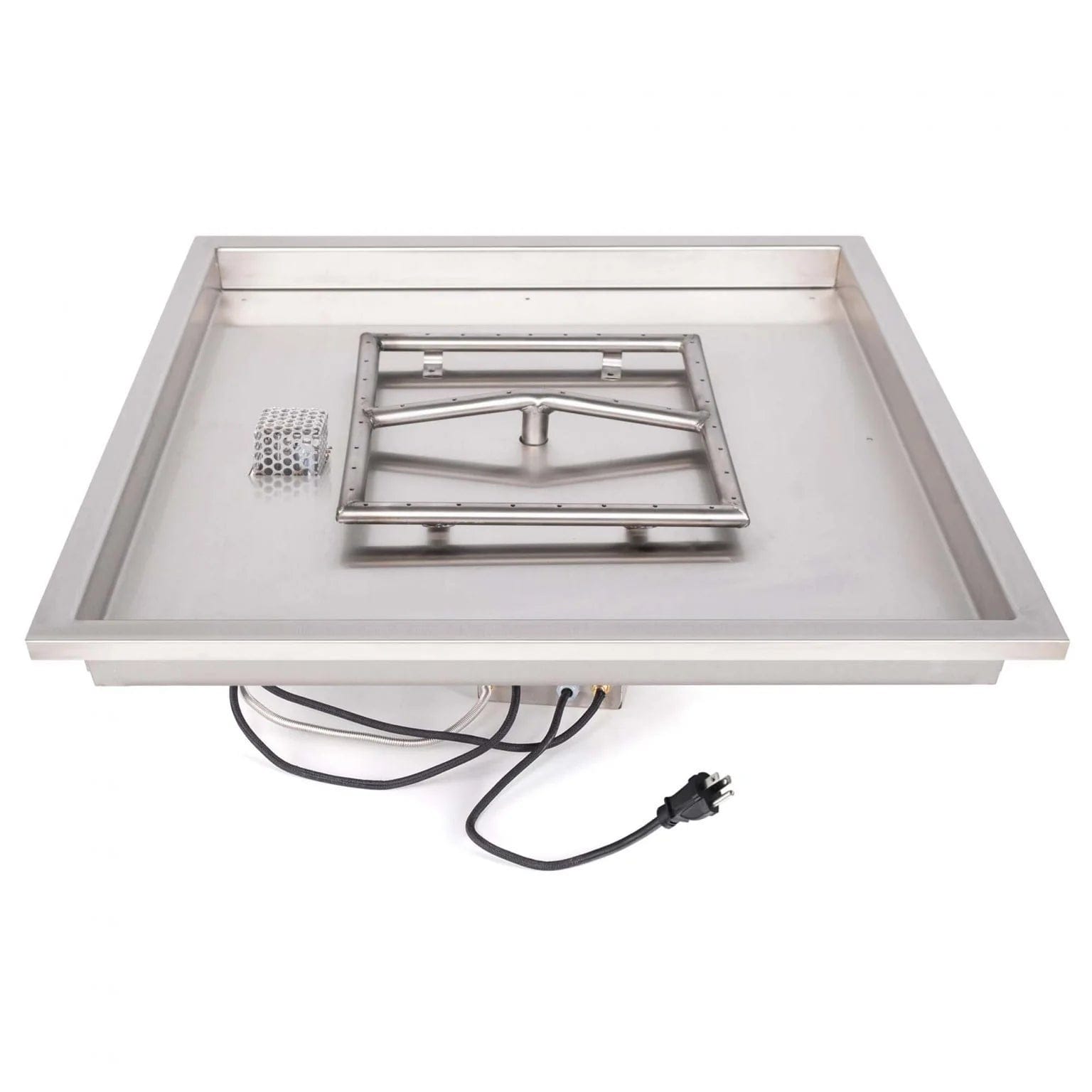 The Outdoor Plus Square Raised Lip Drop-in Pan with Square Stainless Steel Burner with Ignition System in White Background