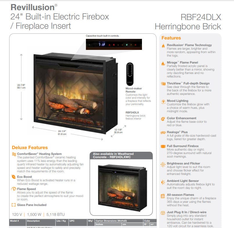 Dimplex RBF24DLX Revillusion Built-In Electric Fireplace with Herringb ...