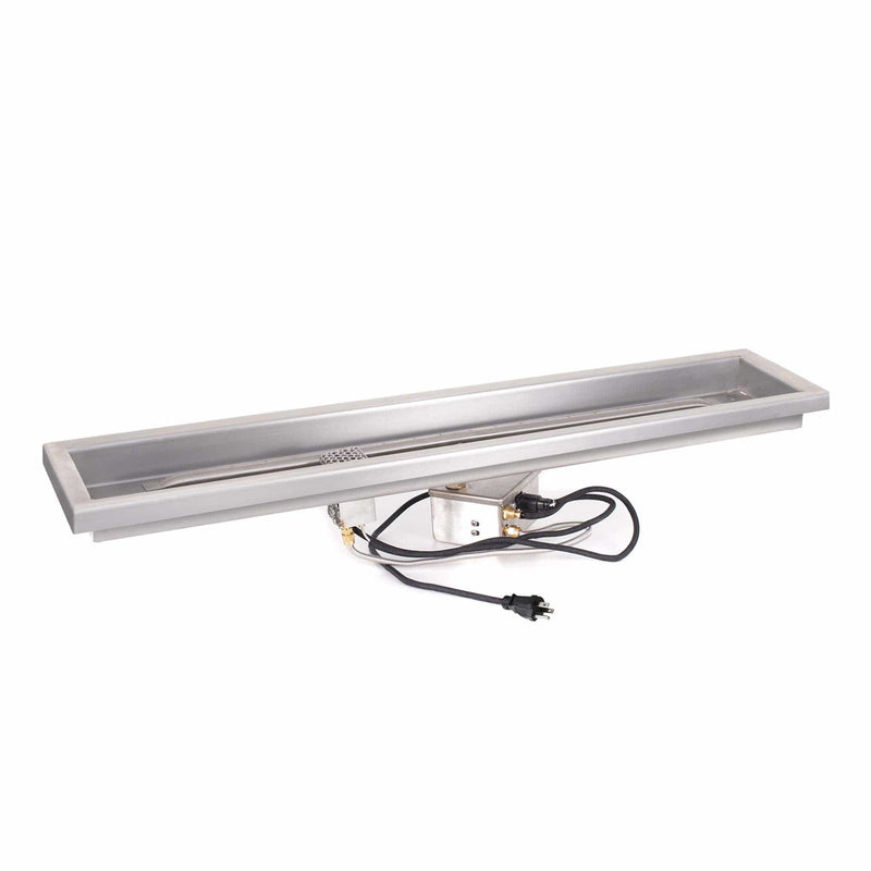 The Outdoor Plus Raised Lip Rectangular Drop-in Pan Linear Burner Stainless Steel with White Background