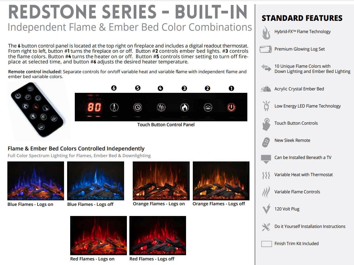 Modern Flames RS-2621 26" Redstone Traditional Built-In Electric Fireplace