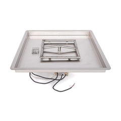 The Outdoor Plus Square Drop-in Pan with Square Stainless Steel Burner Available in Different Sizes and Ignition Systems in White Background