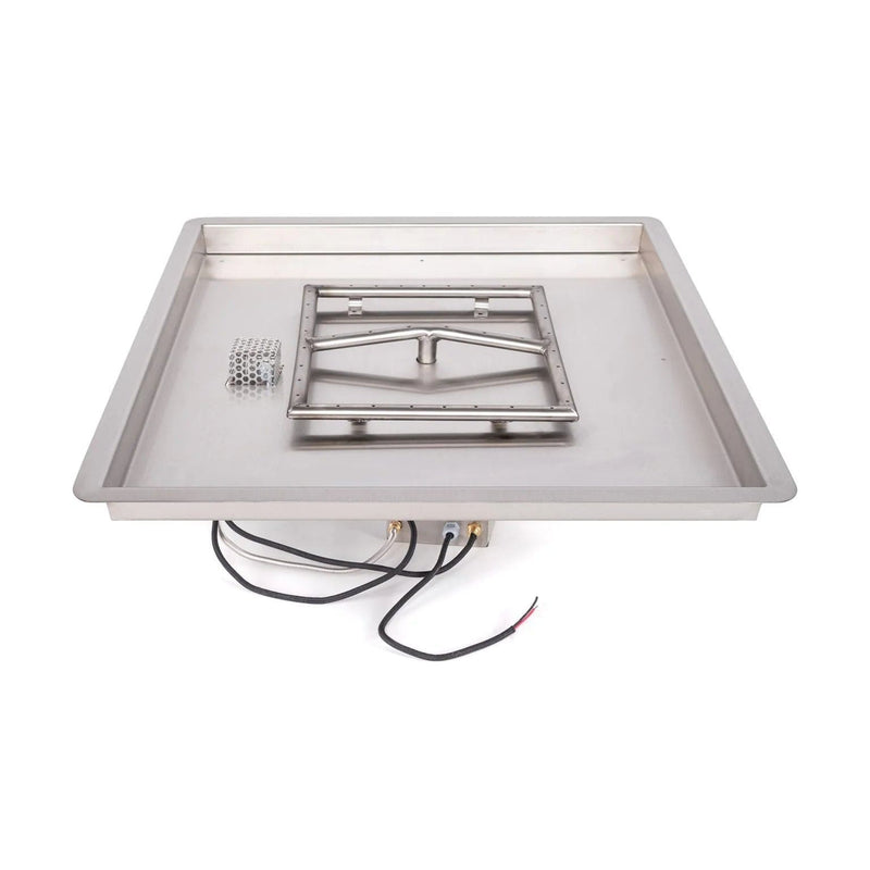 The Outdoor Plus Square Drop-in Pan with Square Stainless Steel Burner Available in Different Sizes and Ignition Systems in White Background