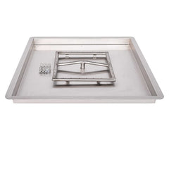 The Outdoor Plus Square Raised Lip Drop-in Pan with Square Stainless Steel Burner in White Background