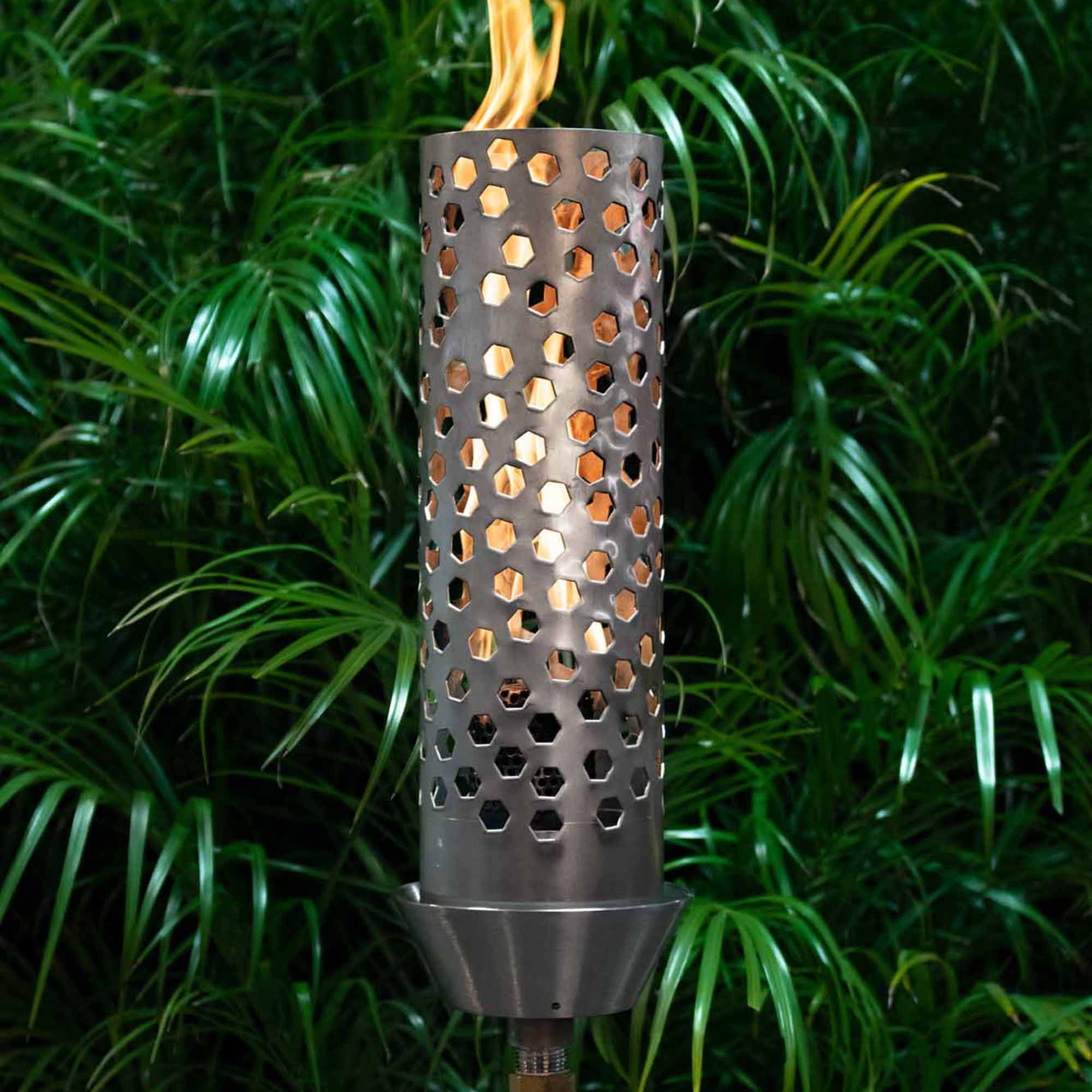 The Outdoor Plus 14" Honeycomb Stainless Steel Fire Torch Complete Set