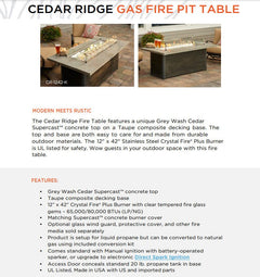 The Outdoor GreatRoom 61x32-Inch Cedar Ridge Linear Gas Fire Pit Table